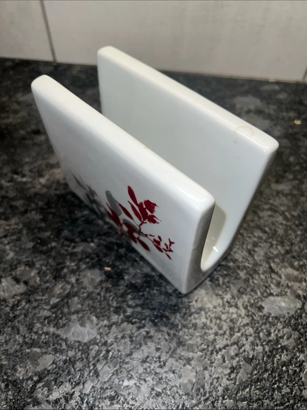 Corelle Coordinates Kyoto Leaves  Napkin Holder with Red &  Black Swirl
